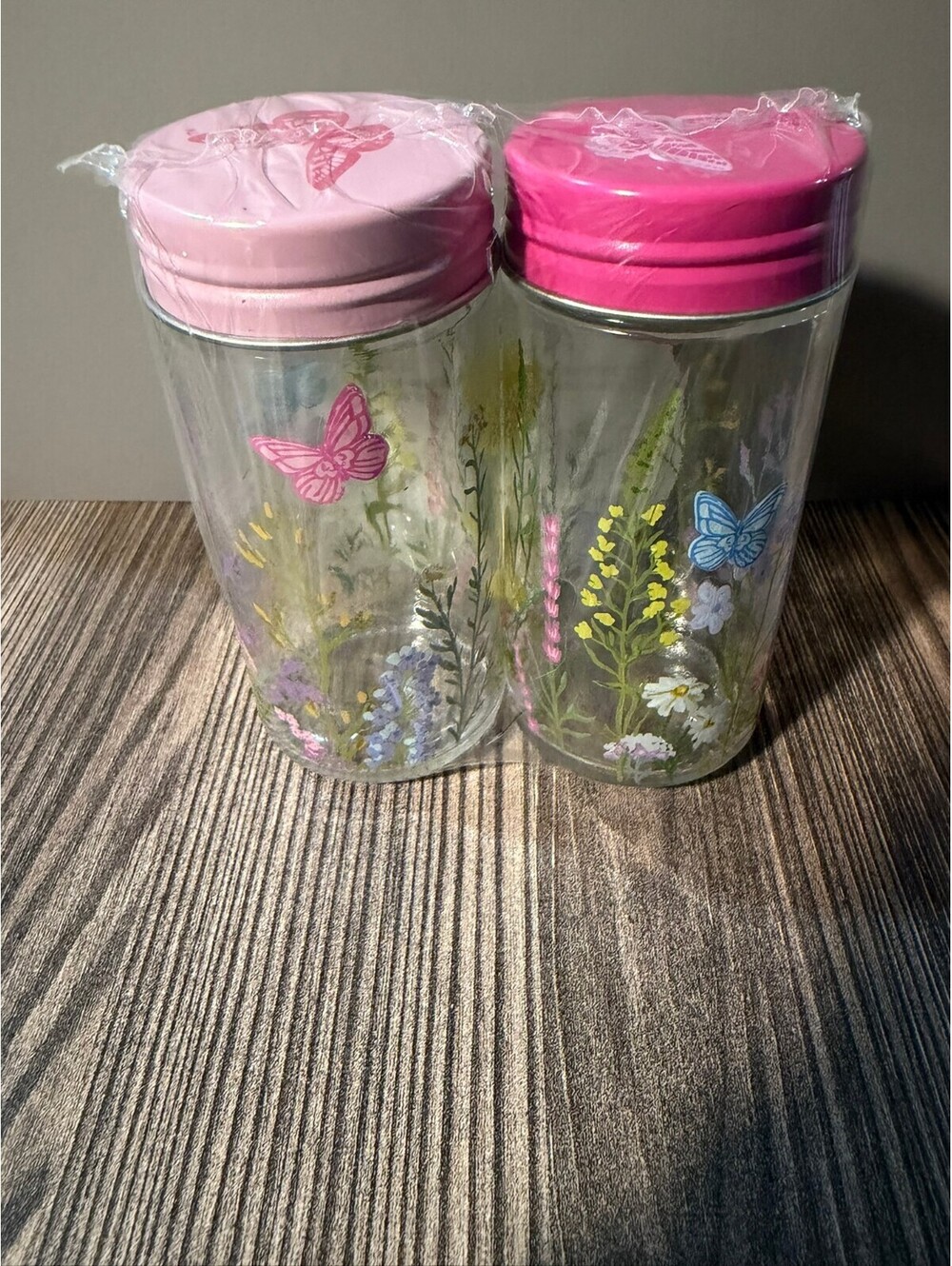 Dolly Parton Spice Shakers Set of 2 Glass Wildflower Butterfly Pink New
